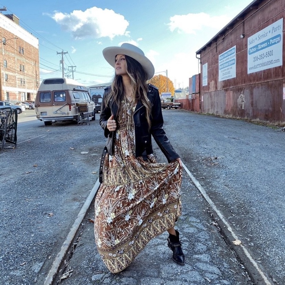 Floral Print Bell Sleeve Maxi Dress